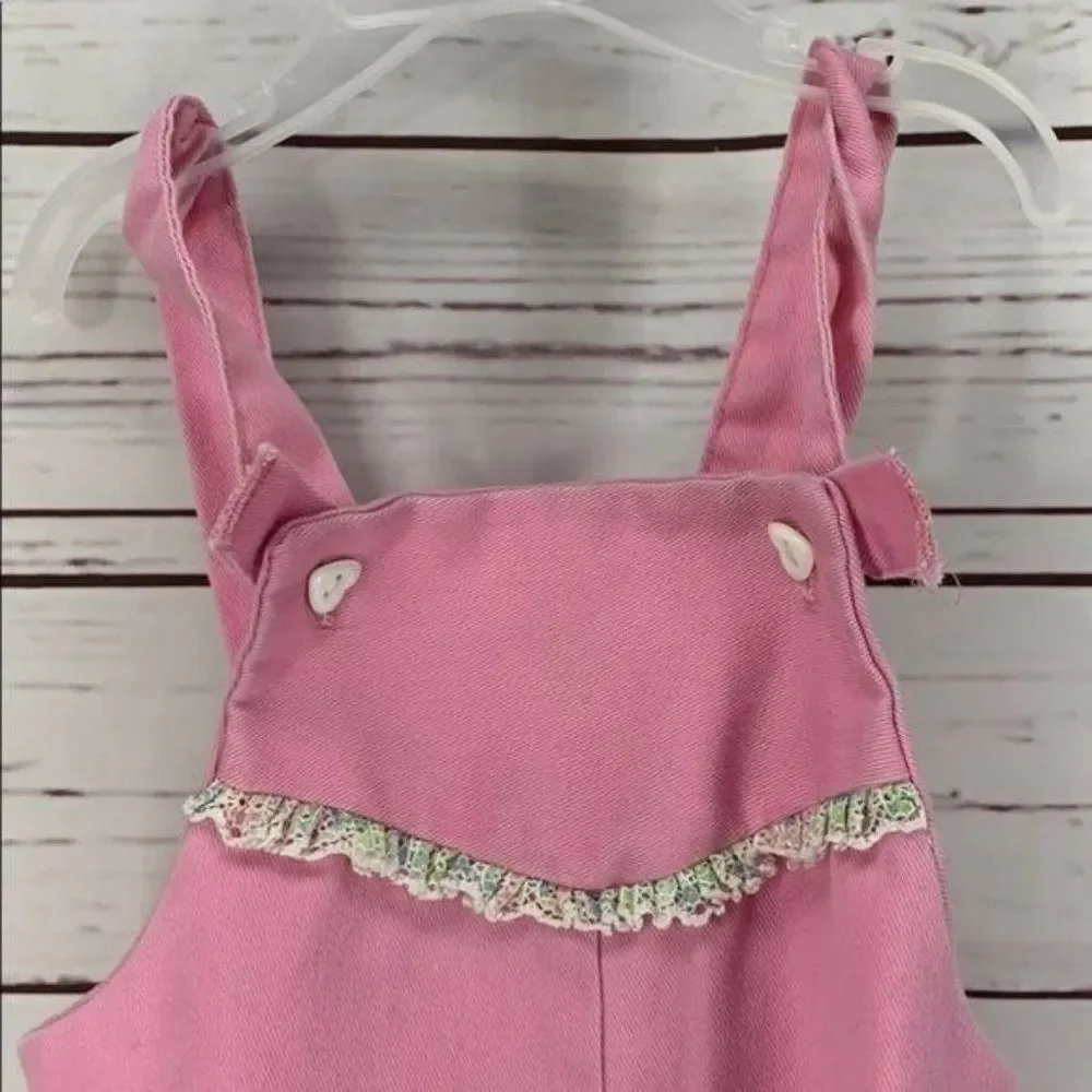 Vintage 90'S Skyline Pink Toddlers Embroidered Lace Overall‎ Shorts Size 3T